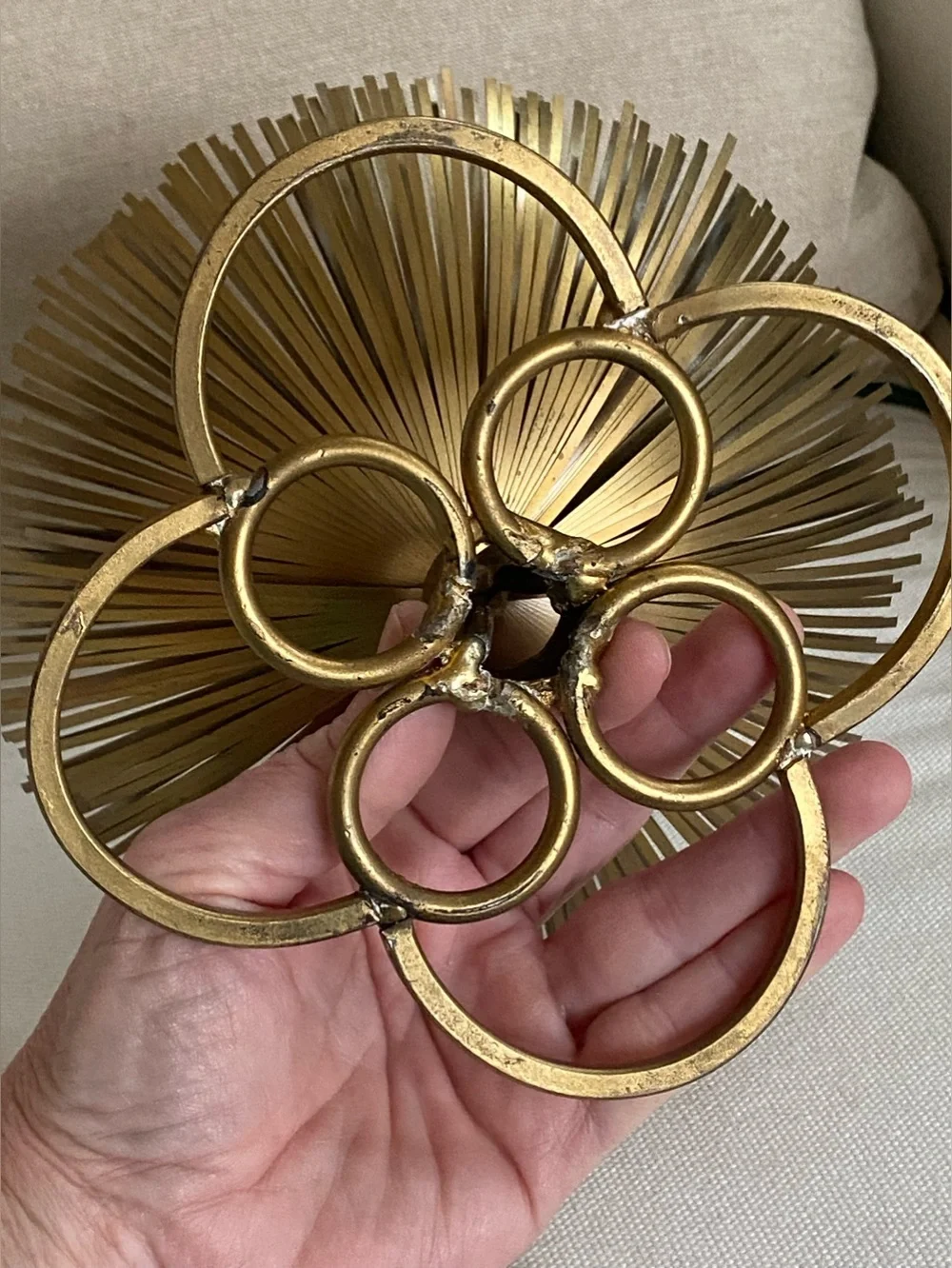 Large VTG Brass Starburst Fringe Candle Holder Mid Century Modern Clover Base